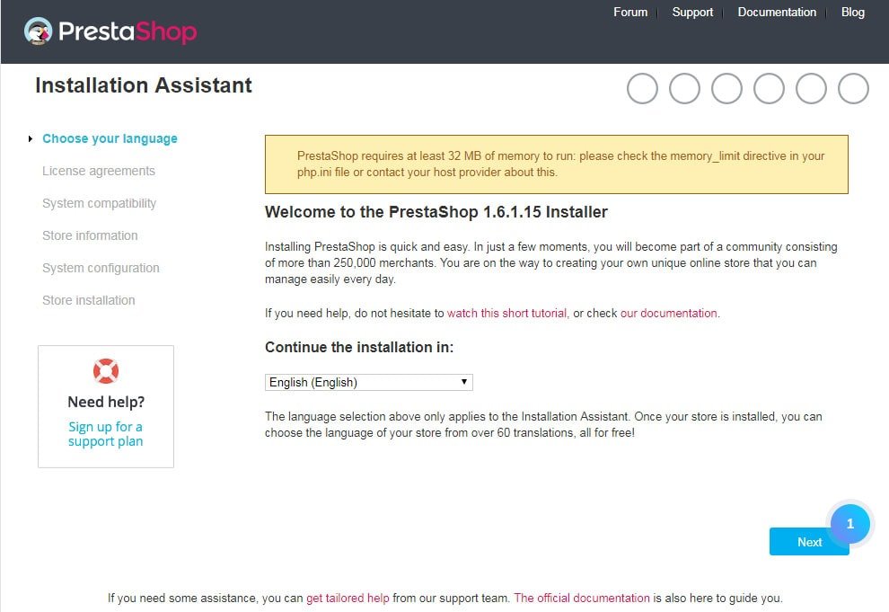 prestashop welcome page