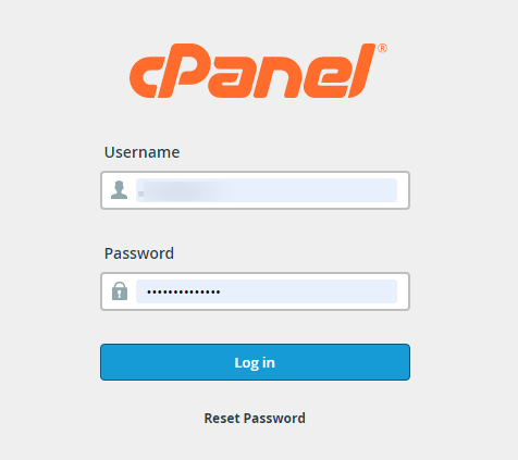 cPanel login page