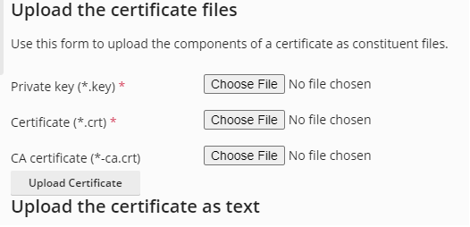 upload certificate and choose file