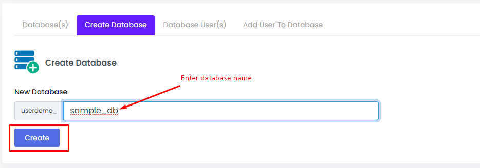 create database in webuzo