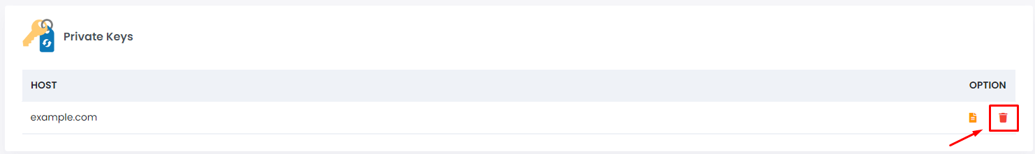 delete private key of a webuzo host