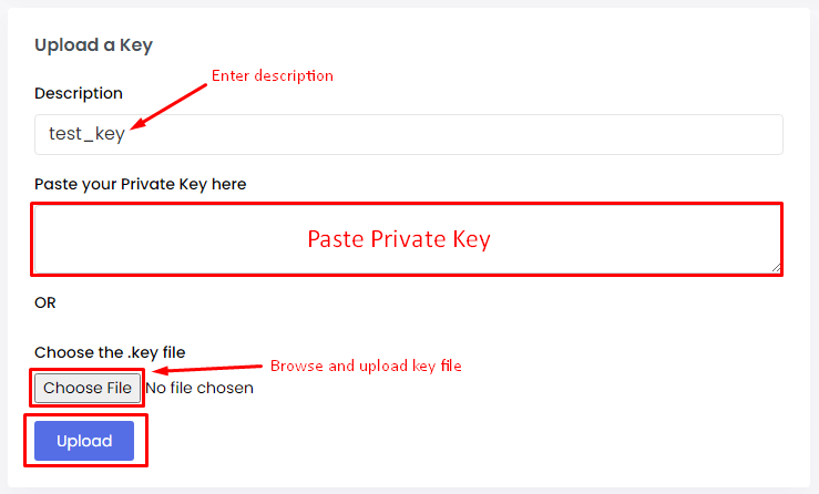 upload private key in webuzo