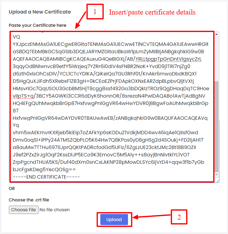 upload ssl certificate details on webuzo