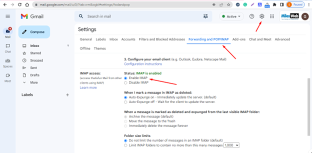 IMAP Settings in Gmail 