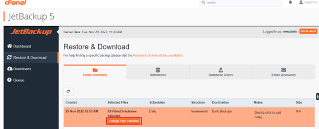 jetbackup5 file selection