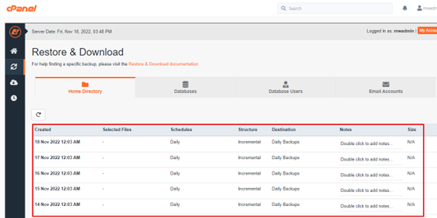 list of jetbackups5 backups