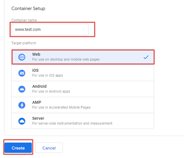 container setup section