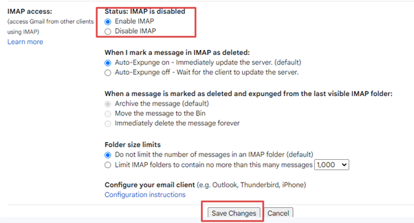 Enable IMAP 