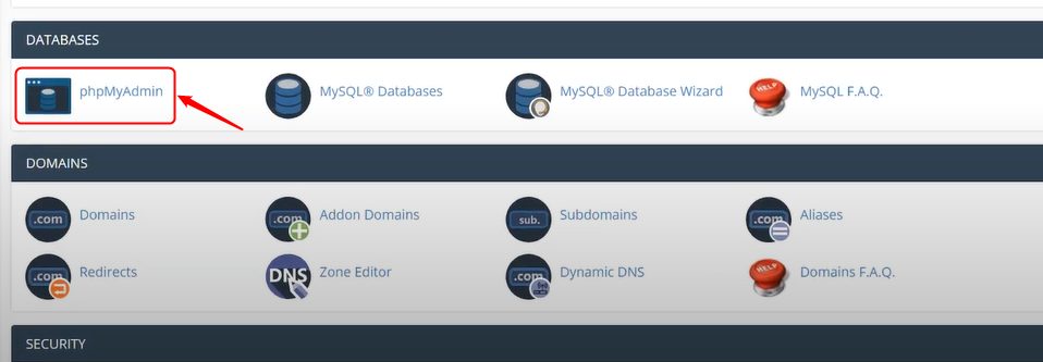 phpMyAdmin in the cPanel Databases section