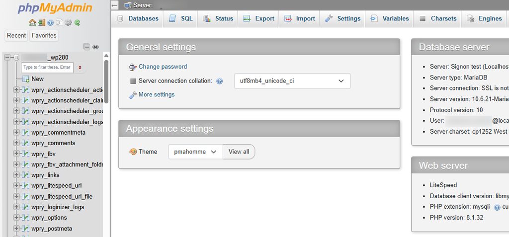 WordPress tables in phpMyAdmin