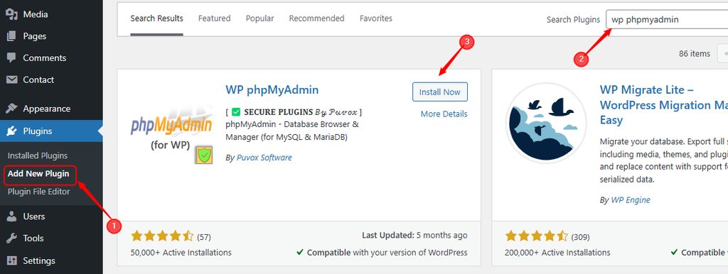 Installing the WP phpMyAdmin plugin