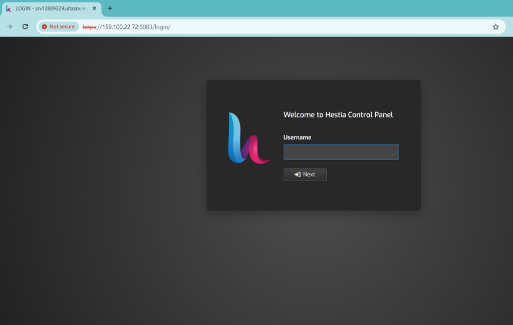 The HestiaCP login page