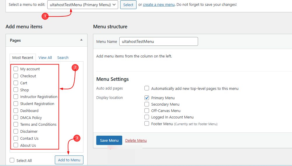 Adding items to the menu