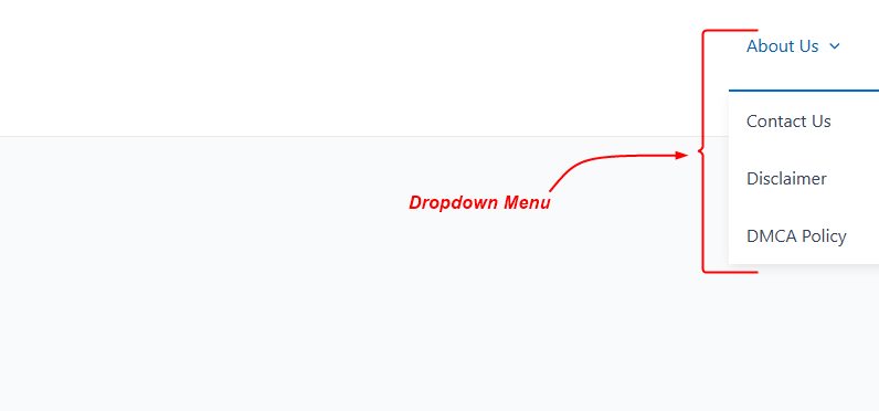 The dropdown menu on the live site