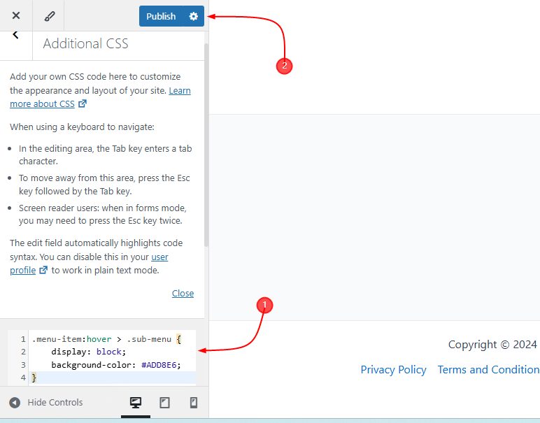 The CSS in Additional CSS