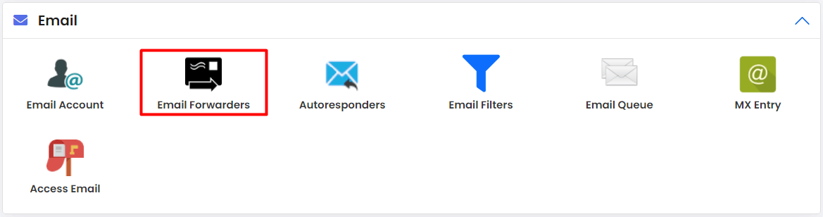 Screenshot: Click Email Forwarders .