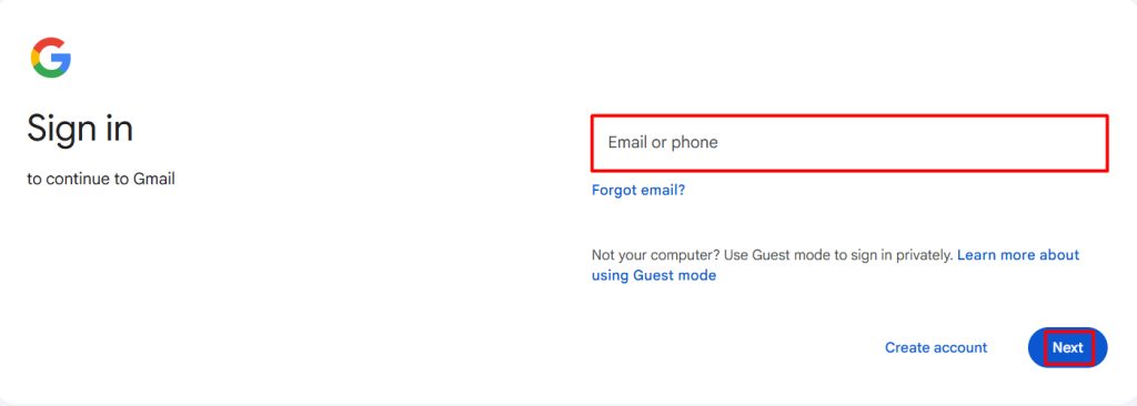 Signing in to Gmail