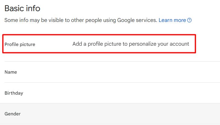The profile picture option