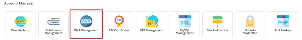 Screenshot: Open DNS Management . It is under Account Manager or in the main list. Use the search box