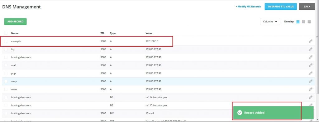 Screenshot: Use DNS Management in DirectAdmin.