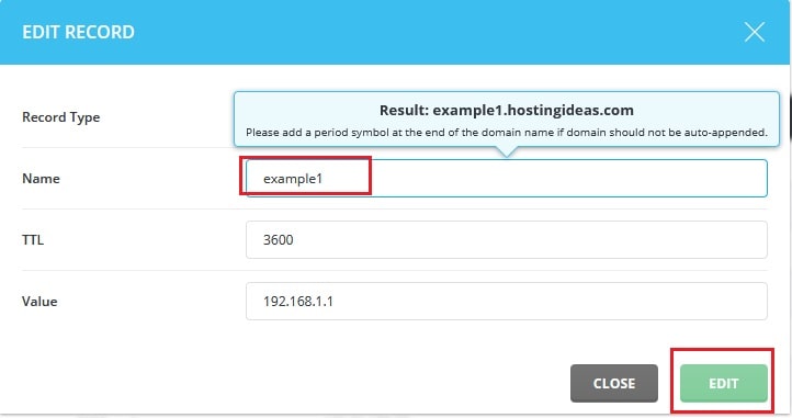 Screenshot: Add, edit or delete records, then wait for DNS to spread.