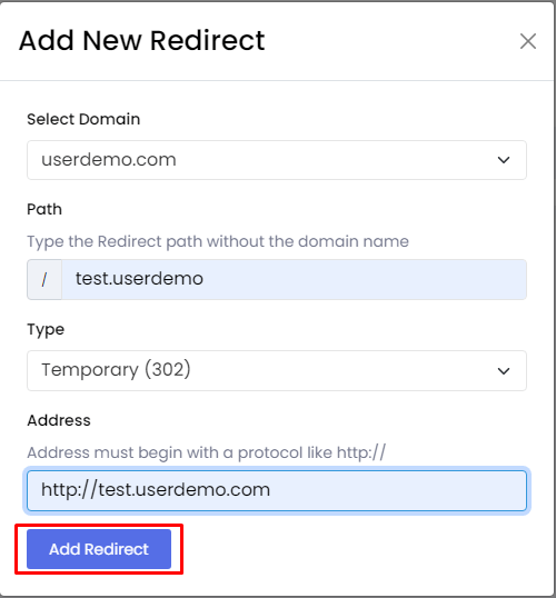 Screenshot: A redirect sends visitors from an old address to a new one.