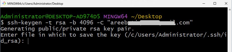 Creating the key in Git Bash