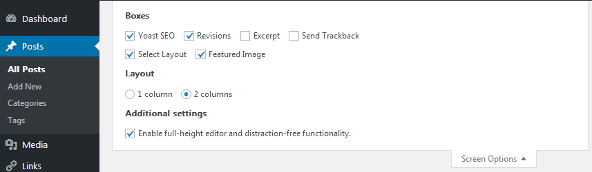 Screenshot: At the top right, click Screen Options .