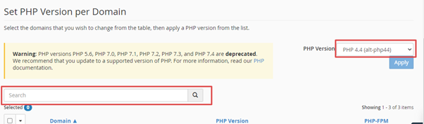 Apply button to save your PHP configurations