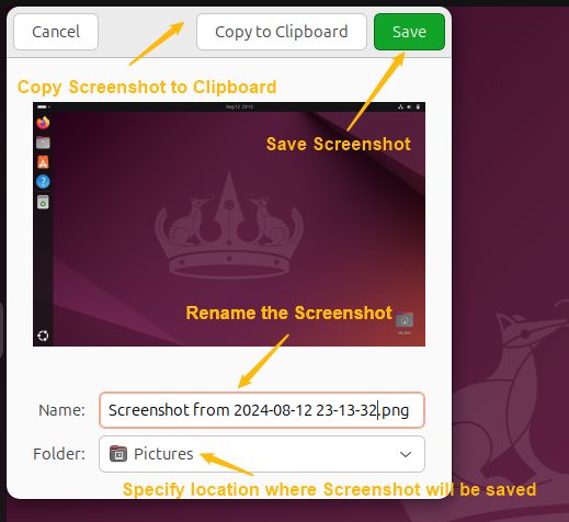 Saving the screenshot