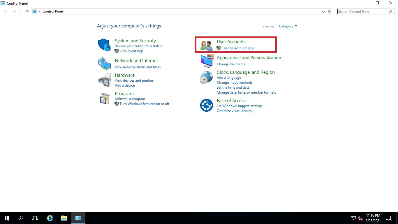 Screenshot: Click Change a password .
