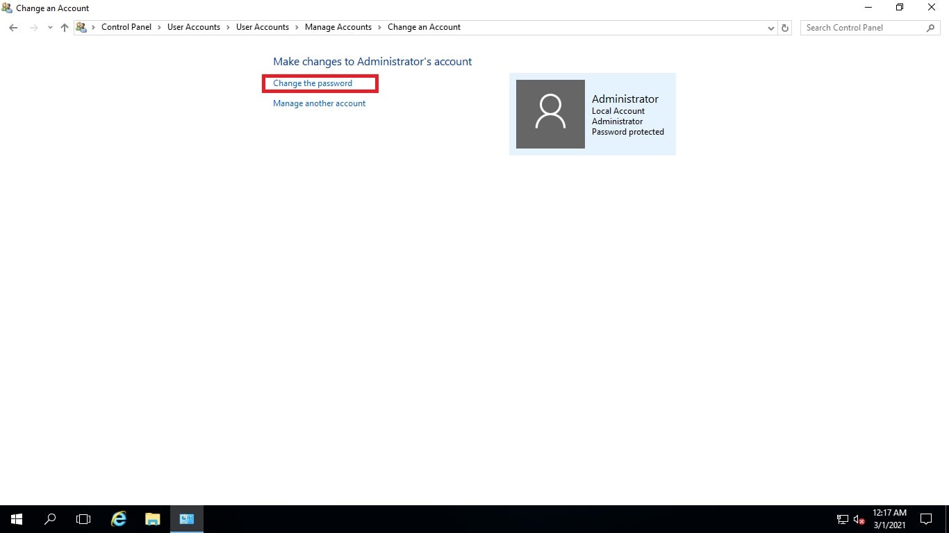 Screenshot: Type this command and press Enter: net user Administrator * This asks you for a new passwo