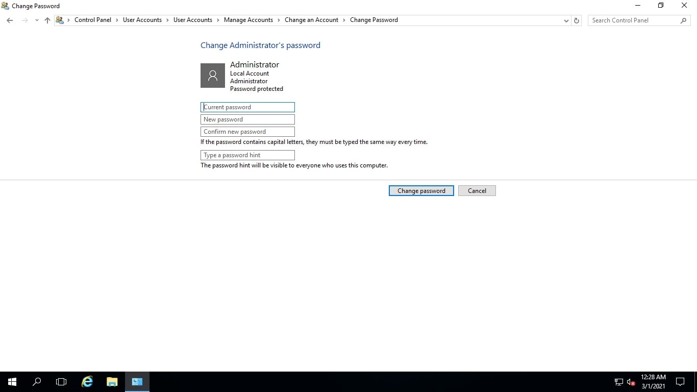 Screenshot: Log in with the new password.
