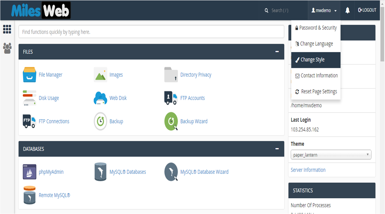 Screenshot: Click Change Style . If you do not see it, use the search box at the top and type Style .