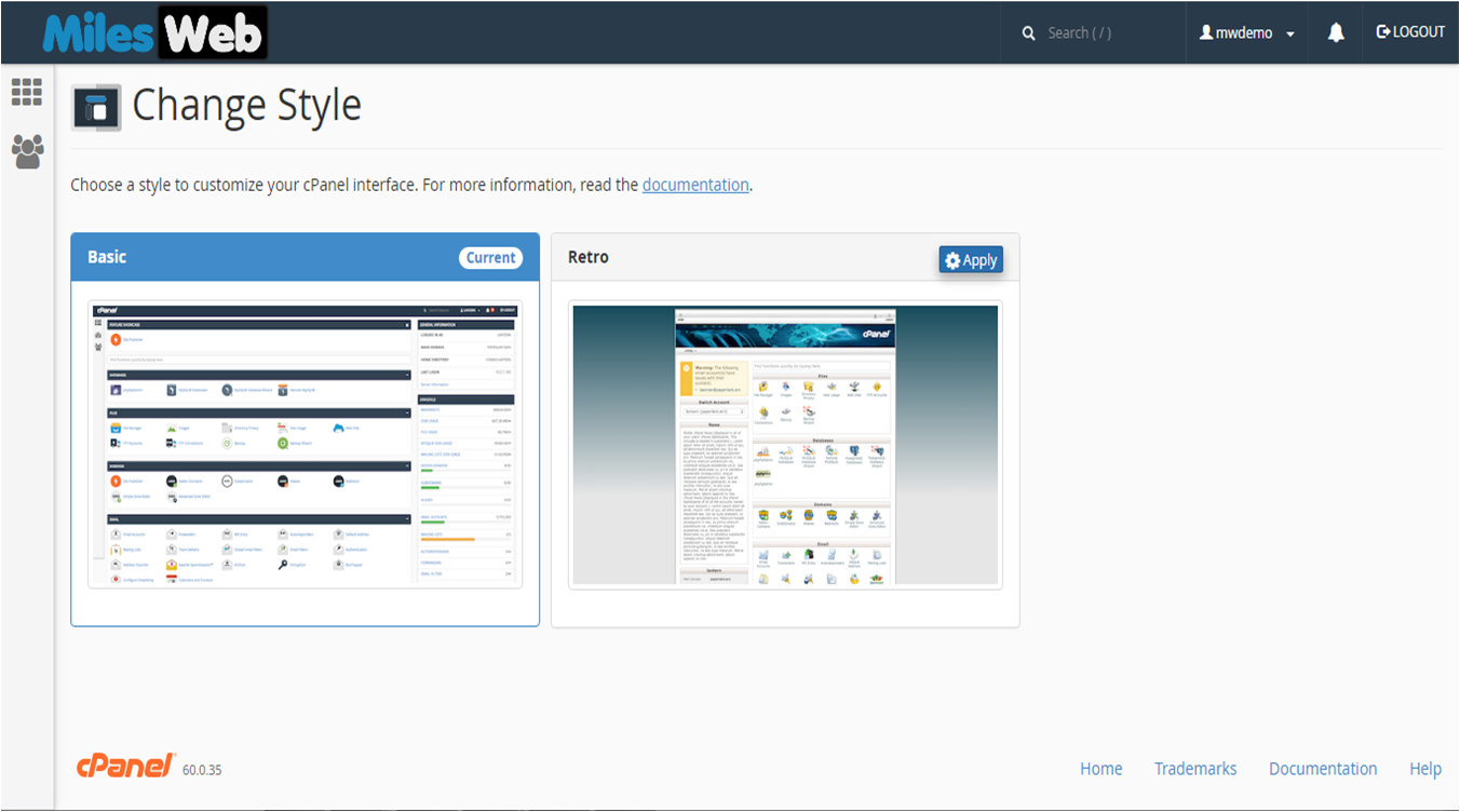 Screenshot: You will see small previews of each style.