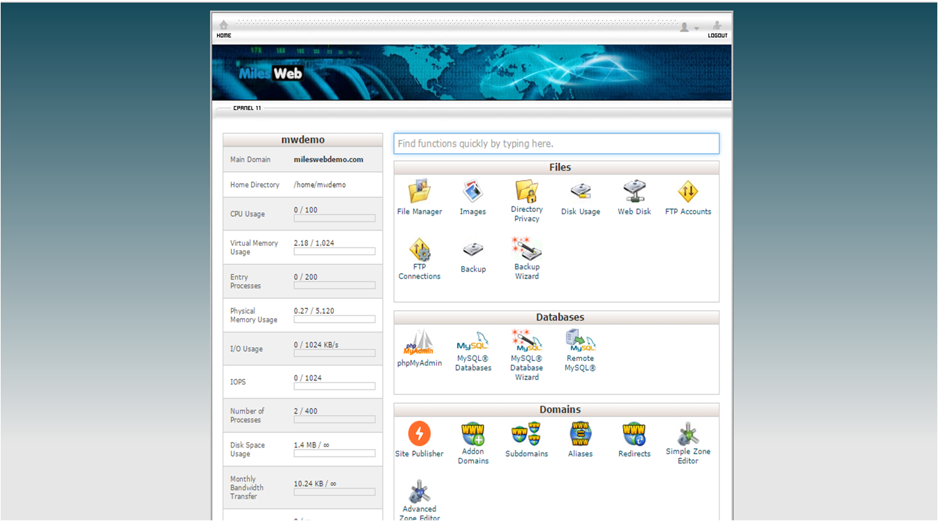 Screenshot: On the cPanel home page, find an icon group.