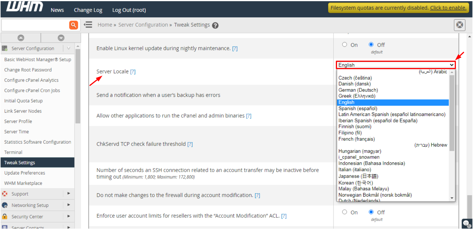 Screenshot: A locale is a language setup.