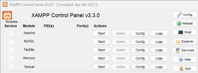 The XAMPP Control Panel