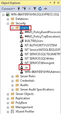 Screenshot: Open the Logins folder.