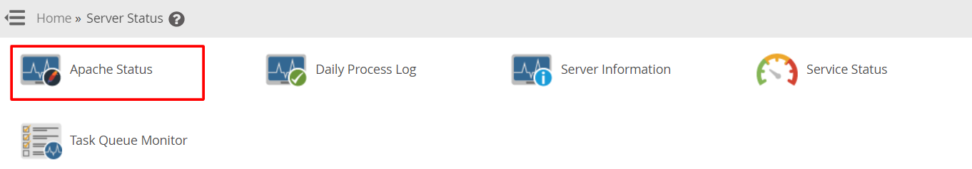 Screenshot: Click Apache Status . It is in the Server Status section.