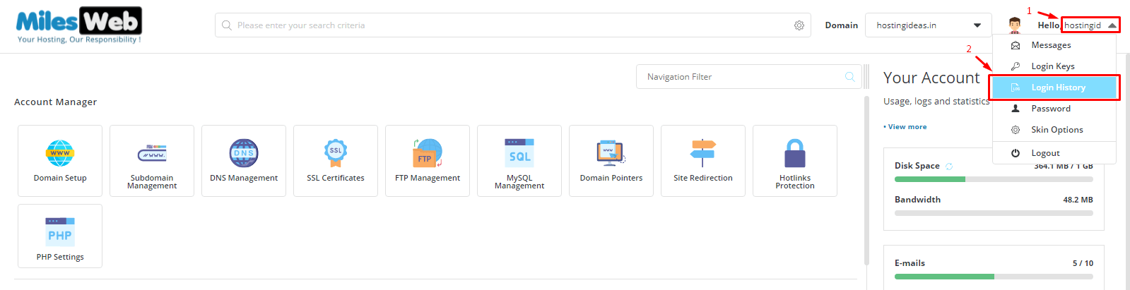 Screenshot: Click Login History .