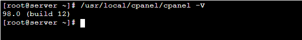 Screenshot: Type this command and press Enter. /usr/local/cpanel/cpanel -V It prints the cPanel versio