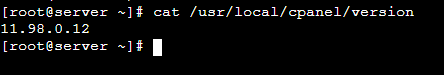 Screenshot: For a second way, print the version file. cat /usr/local/cpanel/version