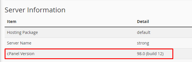Screenshot: cPanel and WHM share one version number.