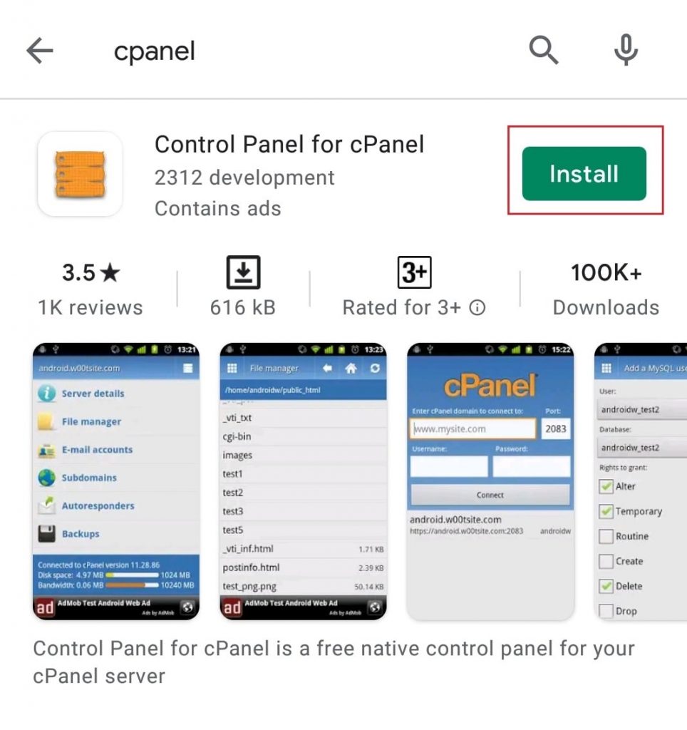Screenshot: Use the search box at the top of cPanel to find tools fast.