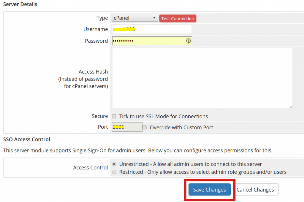 Screenshot: If you see a success message, click Save Changes .