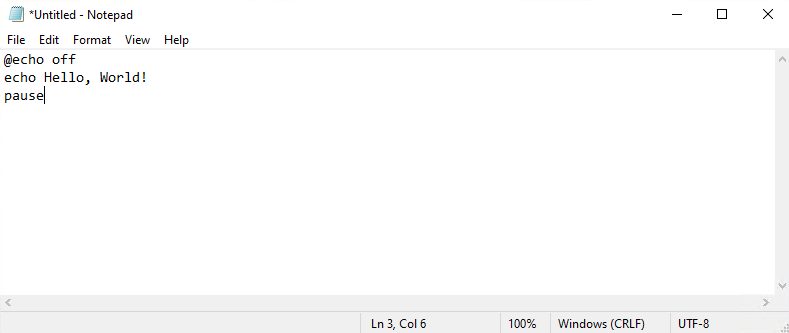 The script in Notepad