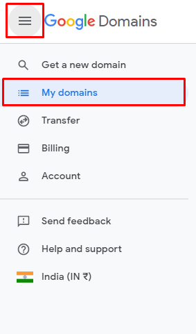 Screenshot: Select the domain you want to change.