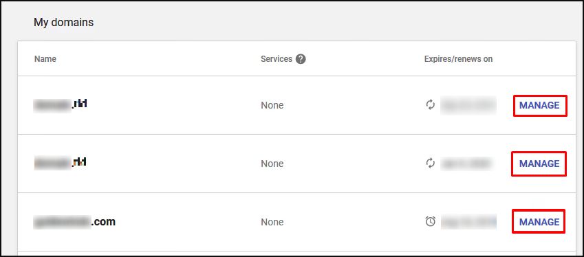 Screenshot: Select the domain you want to change.