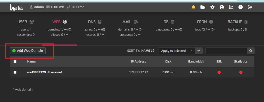 The Add Web Domain button